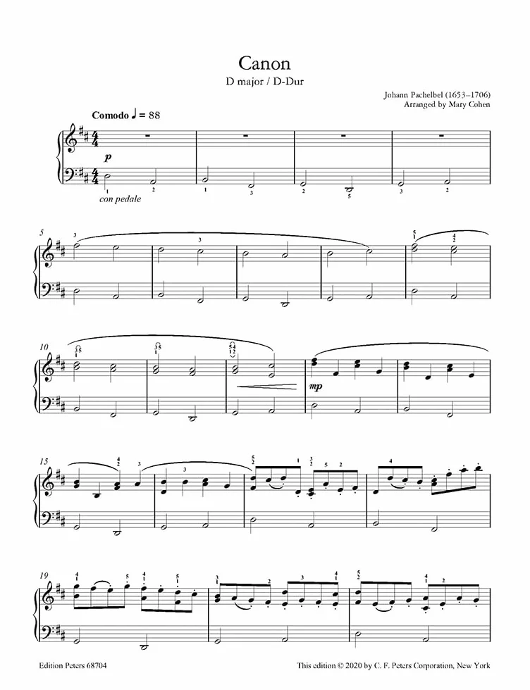 Canon D-Dur Bearbeitung für Klavier zu 2 Händen Partitur