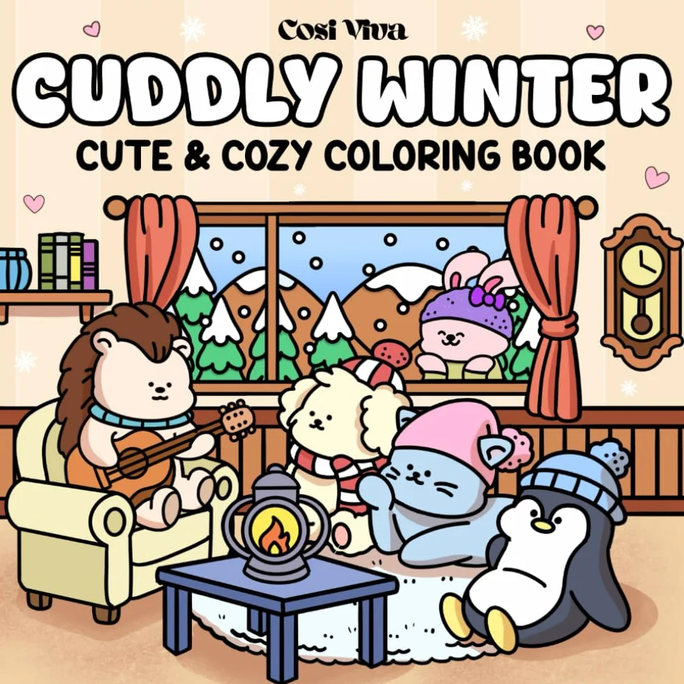 Cuddly Winter: A Cozy Coloring Book for Adults and Teens Featuring Super Cute Animals in Hygge Winter Moments