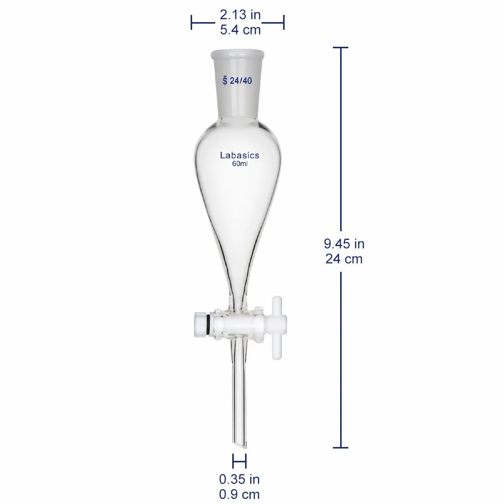 Labasics stożkowy rozdzielacz 60 ml szkło borokrzemowe z kurkiem odcinającym PTFE