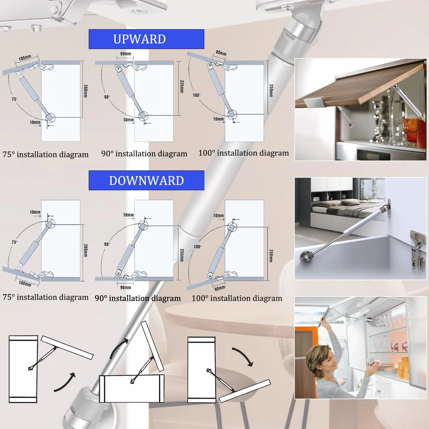 2 szt hydraulicznych sprężyn gazowych 120 Nm/12 kg amortyzatory gazowe do drzwi meblowych