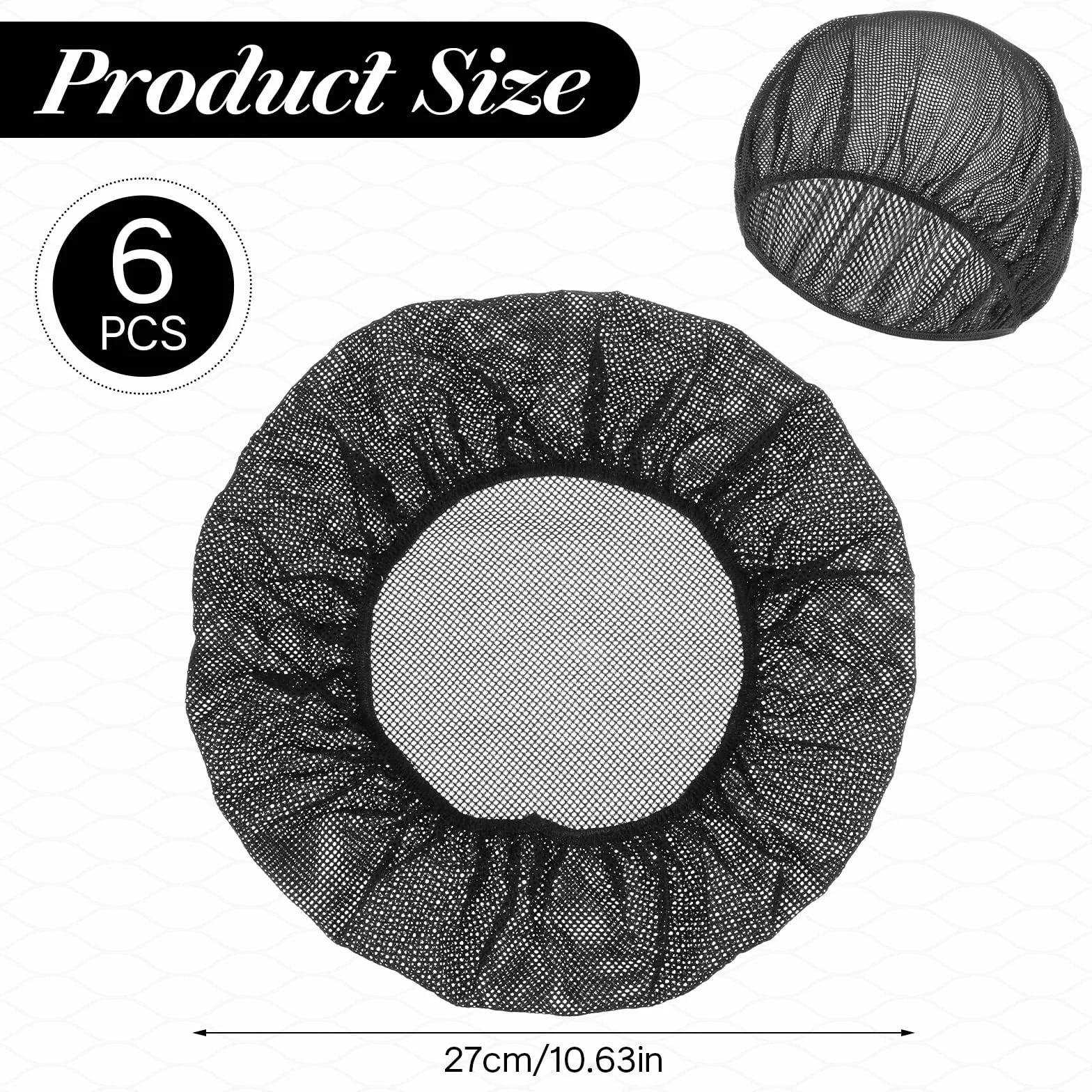 6 szt. unisex elastyczna czapka szefa kuchni, gotowanie, gastronomia, siatka do włosów, wielokrotnego użytku, nadająca się do prania, regulowana czapka z siatki, czarna, Czarny, Rozmiar