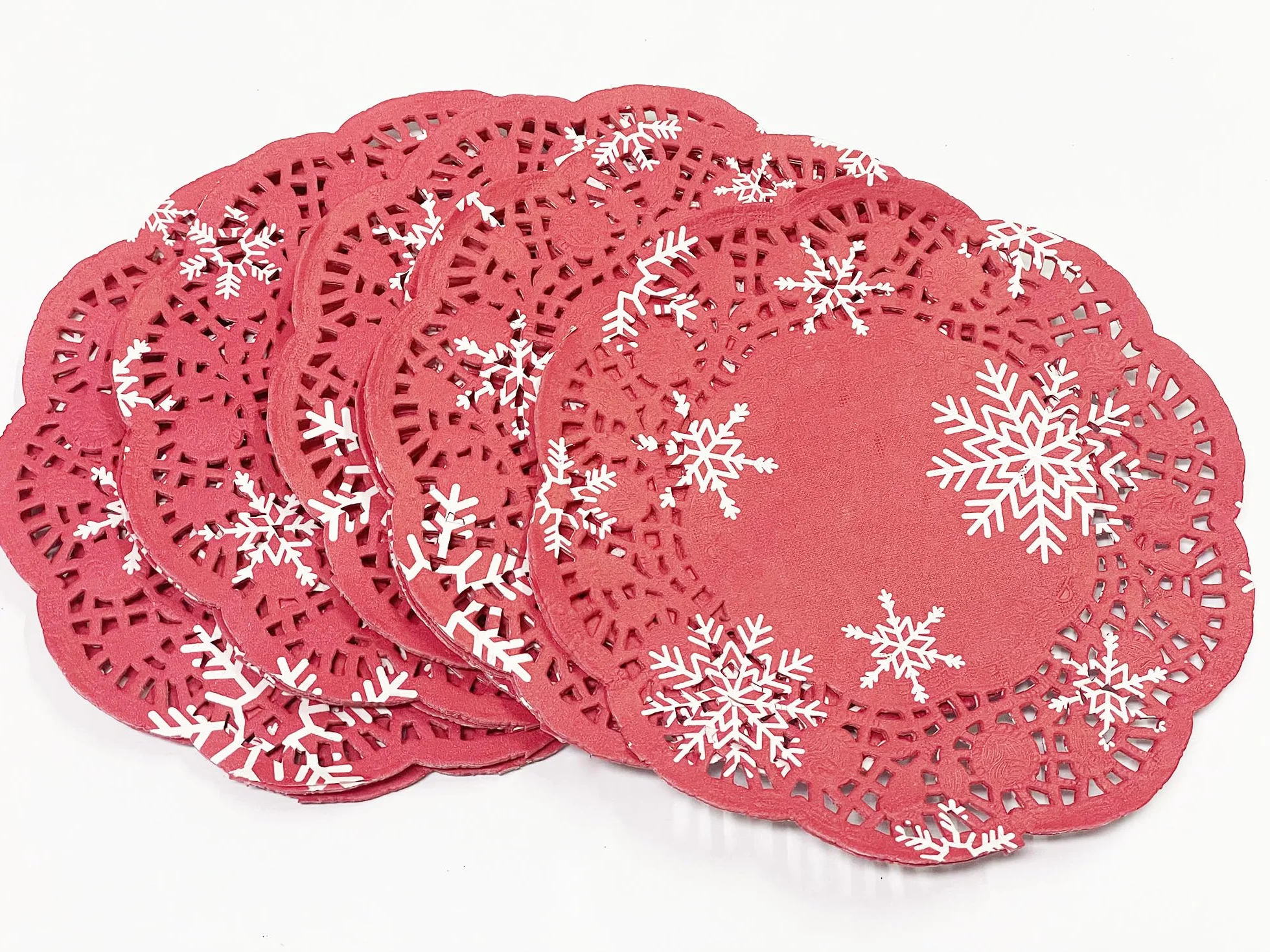 Selecto Bake koronkowe podkładki do dekorowania ciast 100 szt. 6,5 cala (16,5 cm) czerwone świąteczne