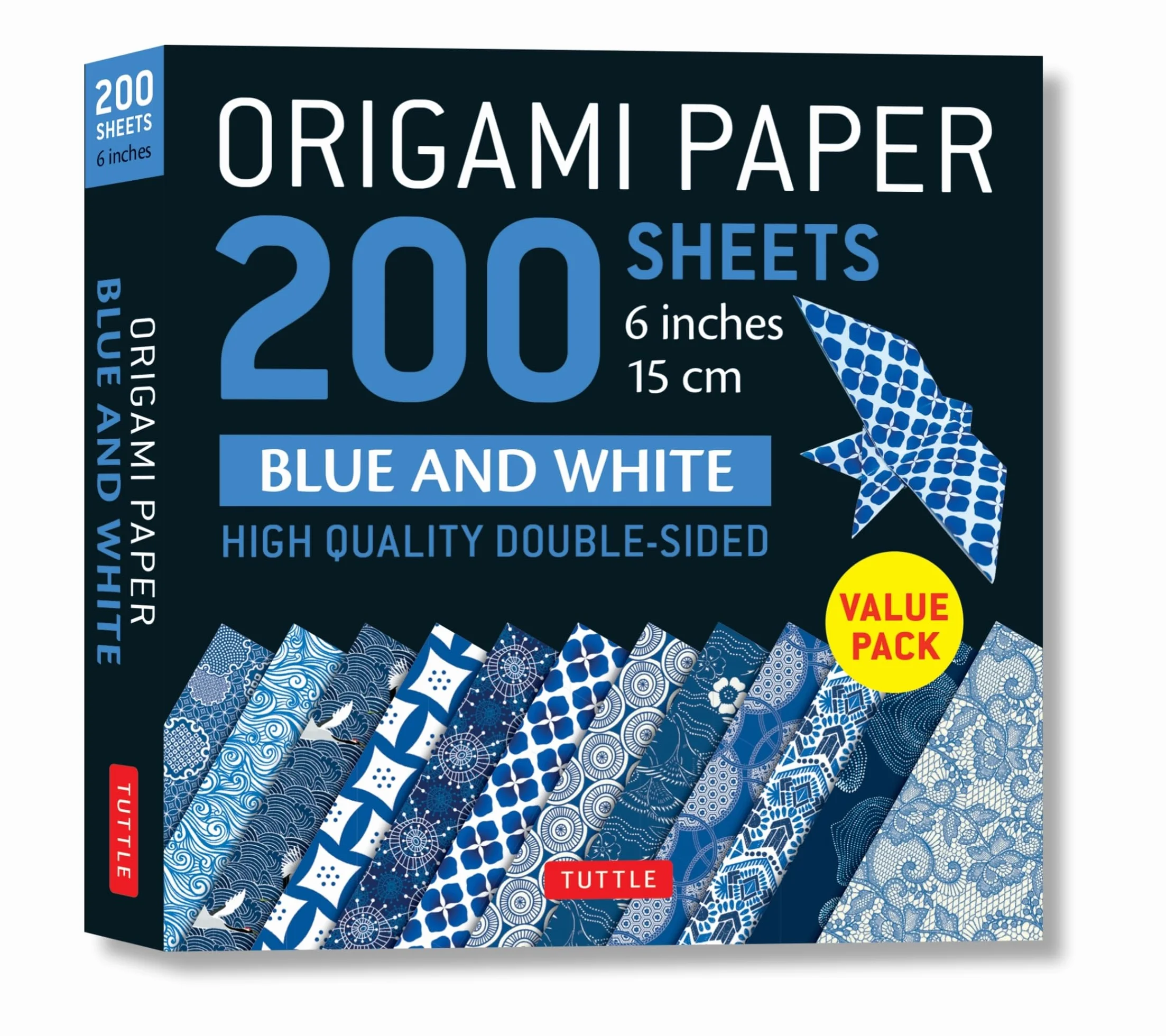 Origami Paper 200 Sheets 6" (15 cm) Double Sided Blue White Patterns 12 Designs