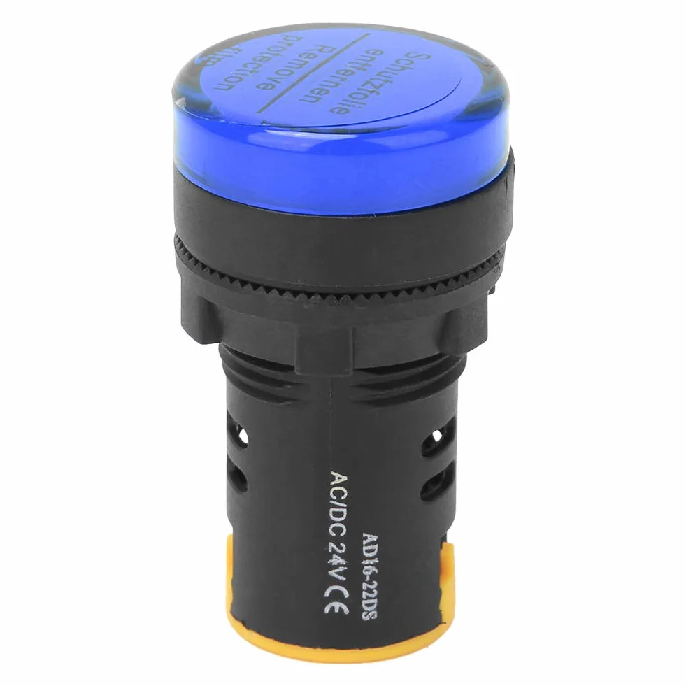 Lampka kontrolna zasilania LED, 10 szt. Lampka kontrolna zasilania LED Berm Półprzewodnikowa lampa energooszczędna φ22mm 24V AD16-22D/S(blue)