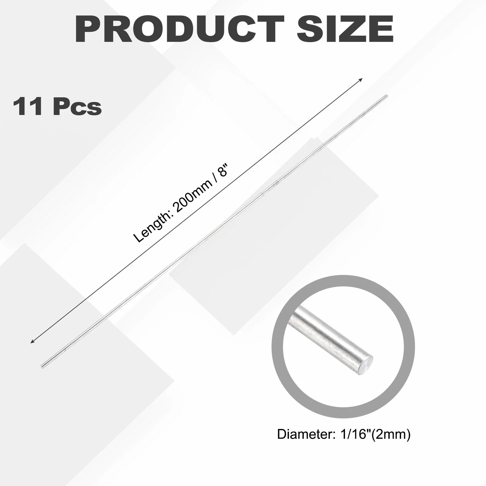 QUARKZMAN 11 sztuk aluminiowych prętów okrągłych 2 mm x 200 mm 6061 aluminiowy drążek z litego metalu tokarka łożysko do samodzielnego rzemiosła, modelu samochodu (kolor srebrny)