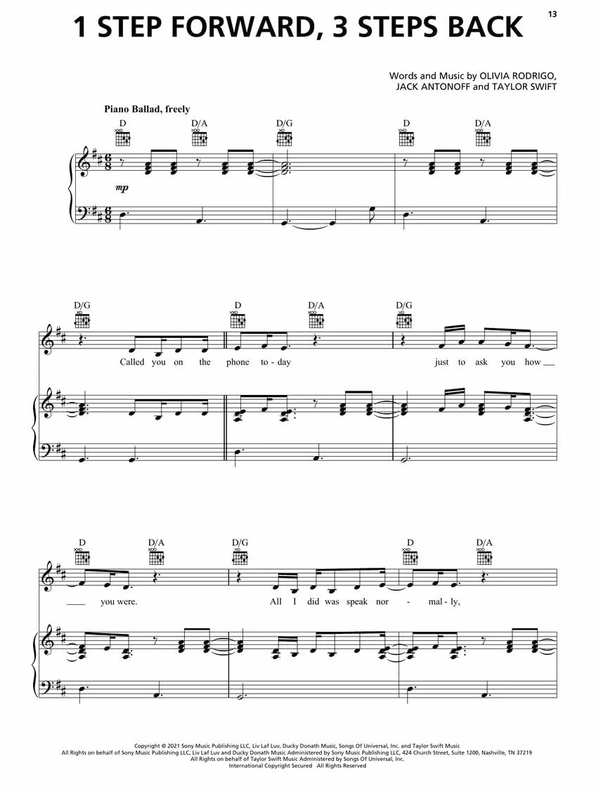 Olivia rodrigo - sour - piano, voix & guitare: Piano/Vocal/guitar