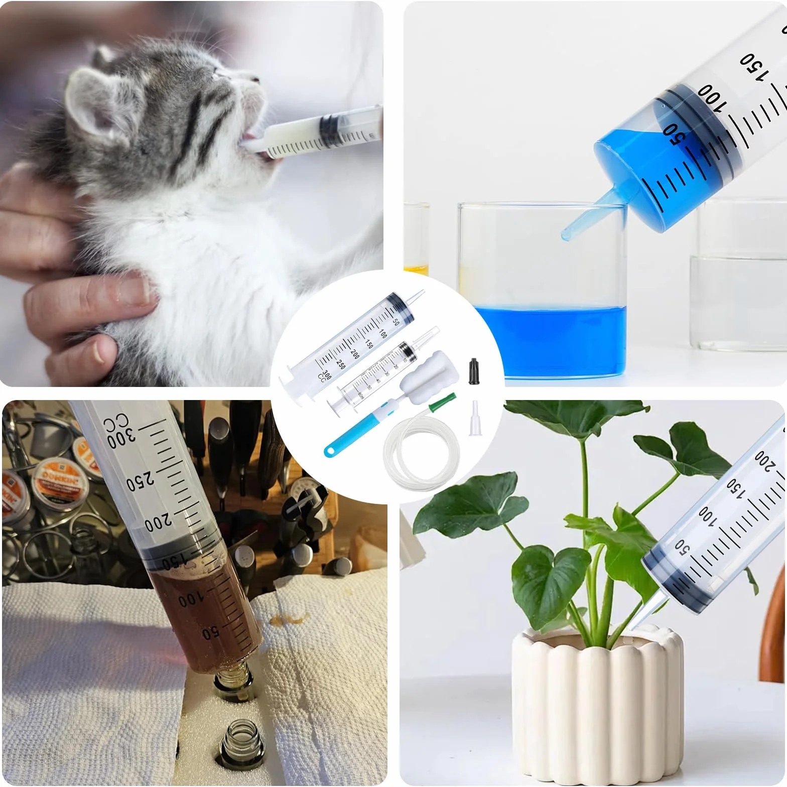 Siringa Grande 300 ml, 60 ml, plastikowa syringa z tubką, syringa aspira do płynów Riutilizabile z katetere na aspirazione oliwkowy, karmiony, Giardinaggio