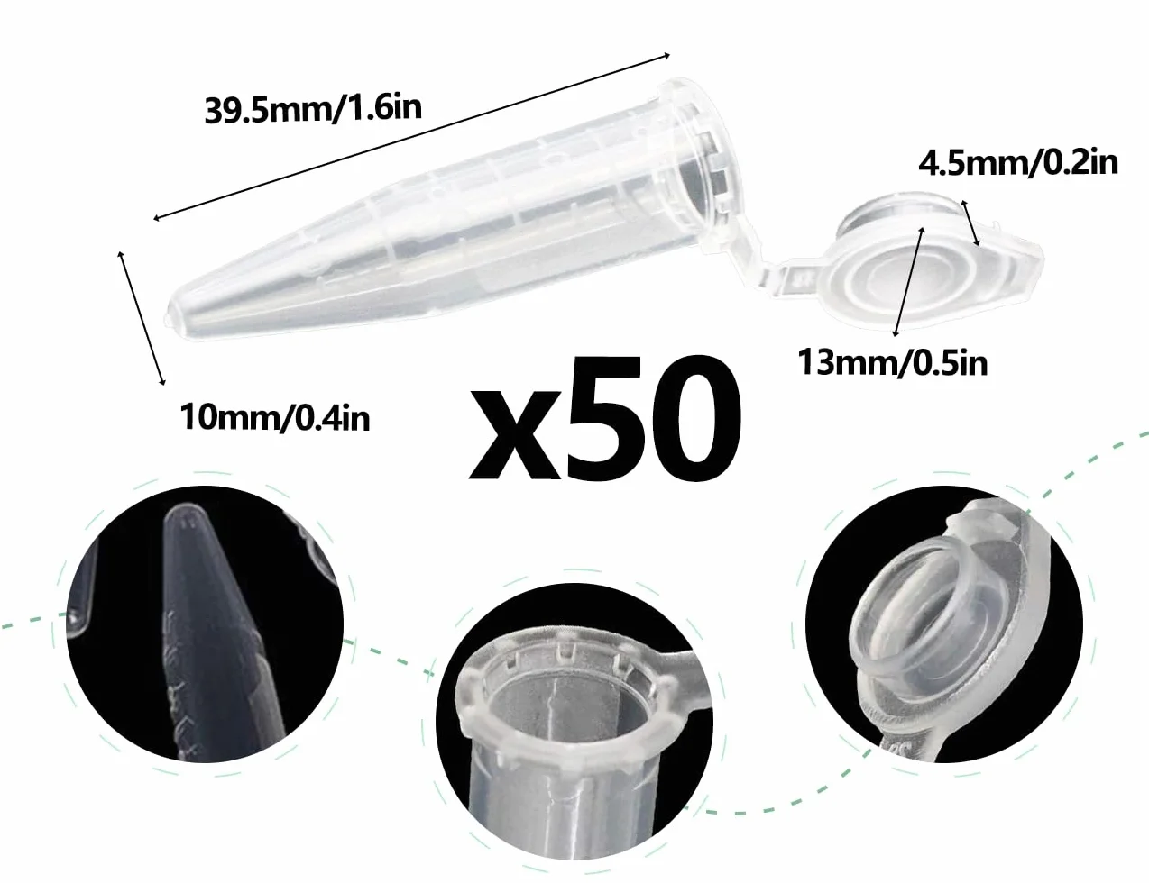 50 sztuk probówek do próbek, przezroczyste pojemniki reakcyjne, probówki wirówki, probówki do kapsułek z tkaniny, probówki do napełniania krwinek na kapsułki (1,5 ml)