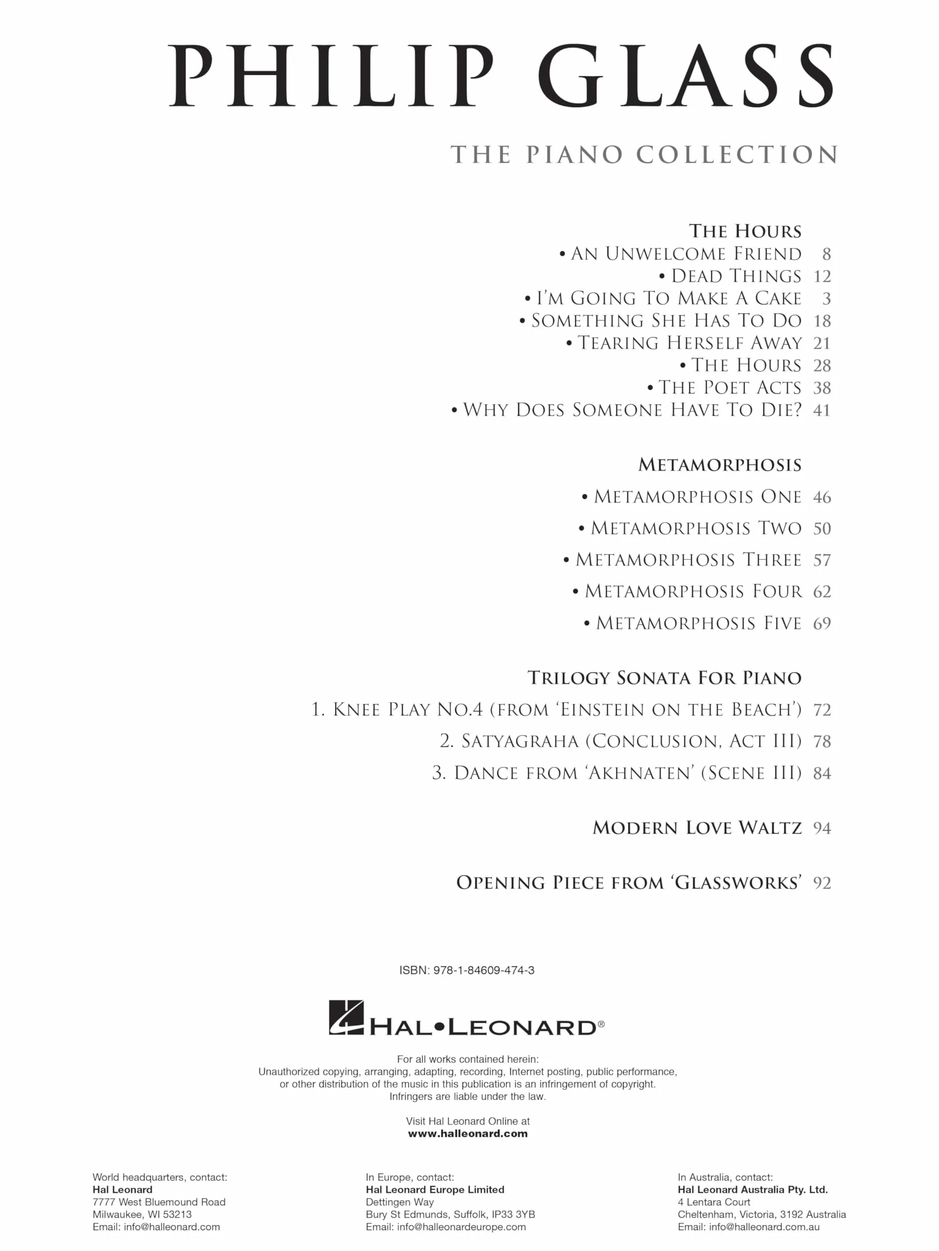 Philip Glass: The Piano Collection Piano
