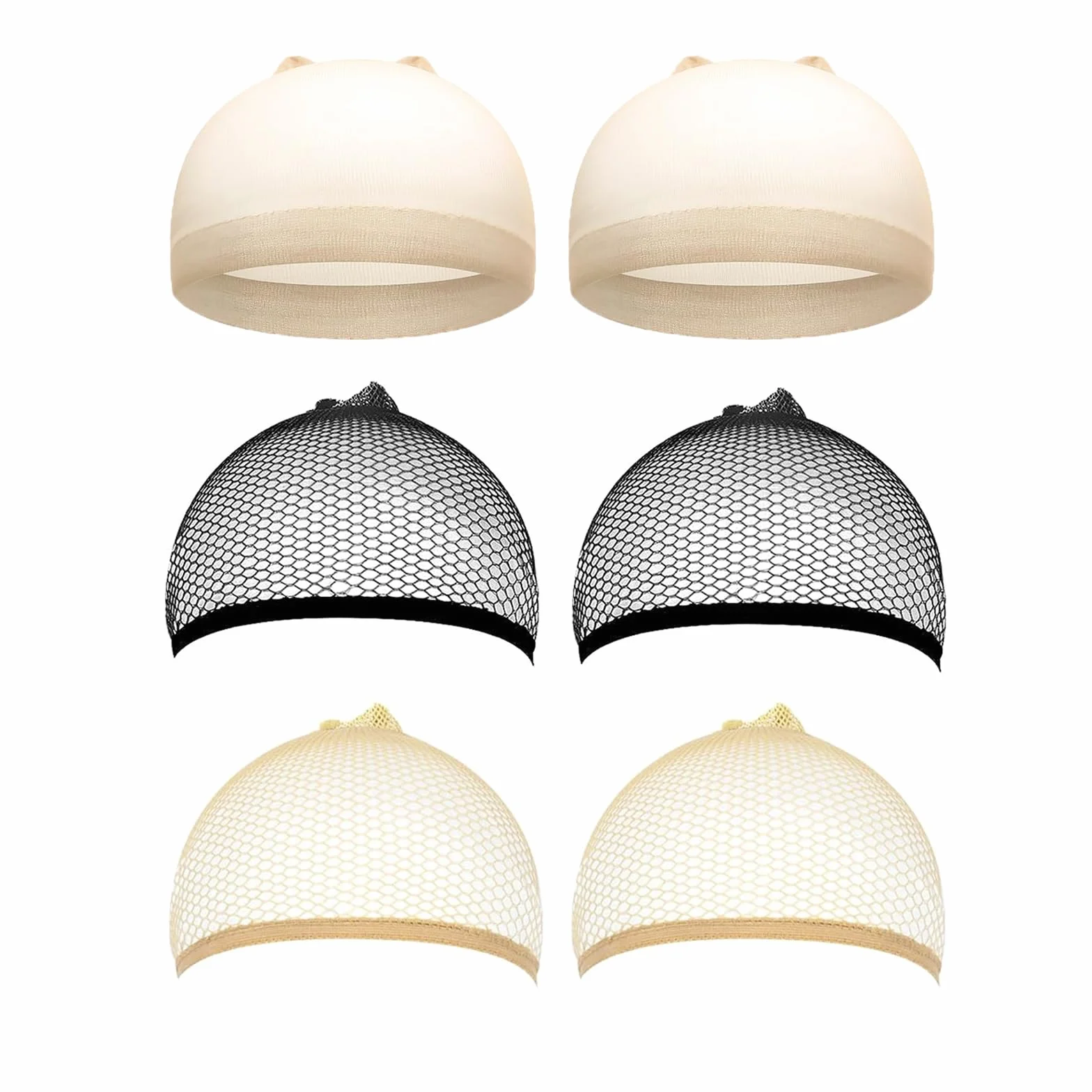 Irikdescia® 6 sztuk czepków na perukę, siatki na włosy, 2 jednostronne, 4 uniwersalne dla obu stron, rzadkie i gęste, na imprezy, odgrywanie ról, randki, do gier maskowych (czarne, kolor skóry)