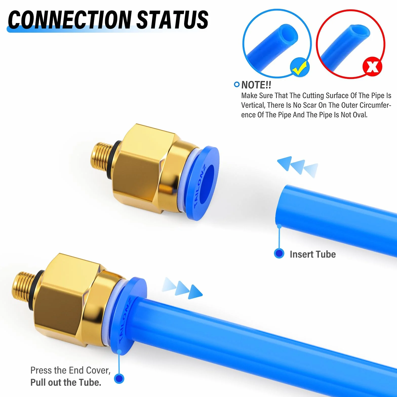 TAILONZ PNEUMATIC niebieski prosty męski 4 mm rura OD x M5 gwint Push-to-connect złącza PC4-M5 (10 szt.)