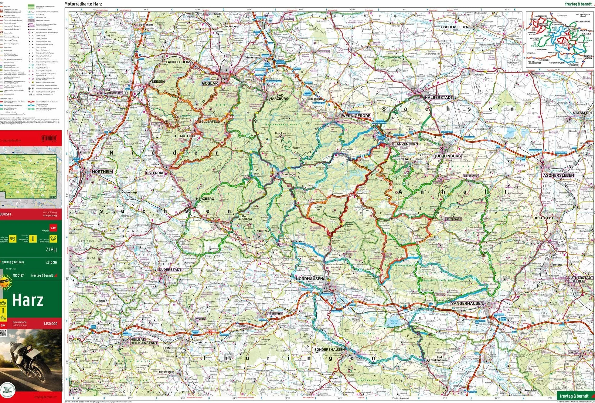 Harz Motorradkarte 1:150.000 freytag & berndt wasserfest reißfest MK 0127
