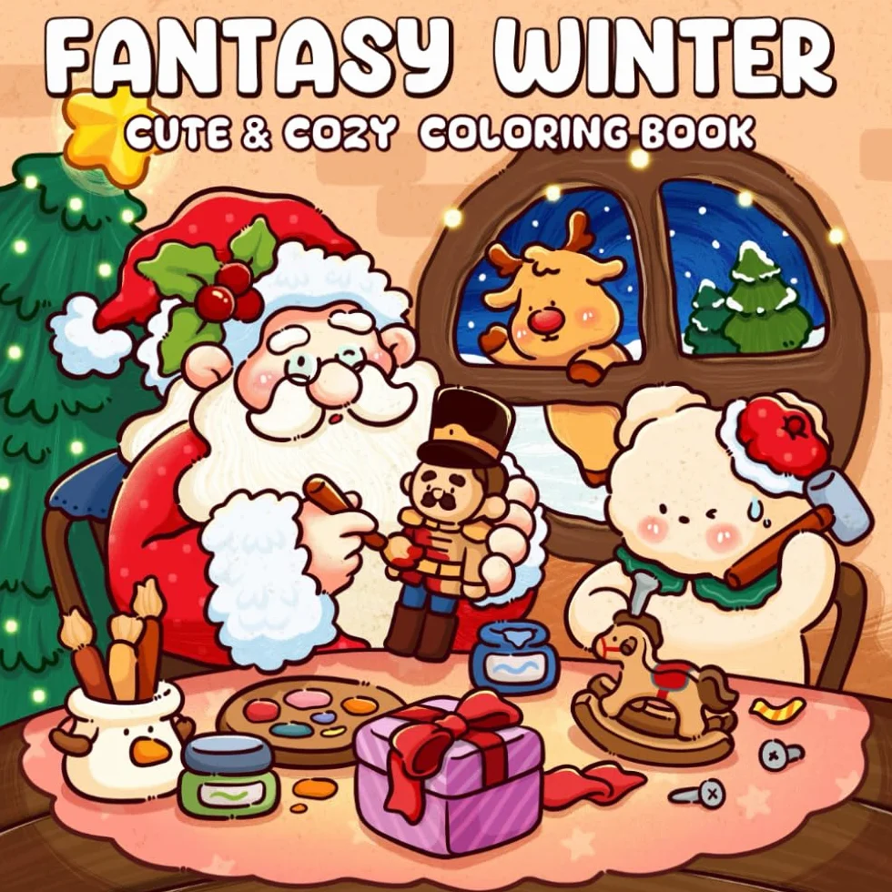 Fantasy Winter: A Cozy Christmas Coloring Book for Adults and Teens Featuring Cute Characters and Holiday Scenes for Relaxation