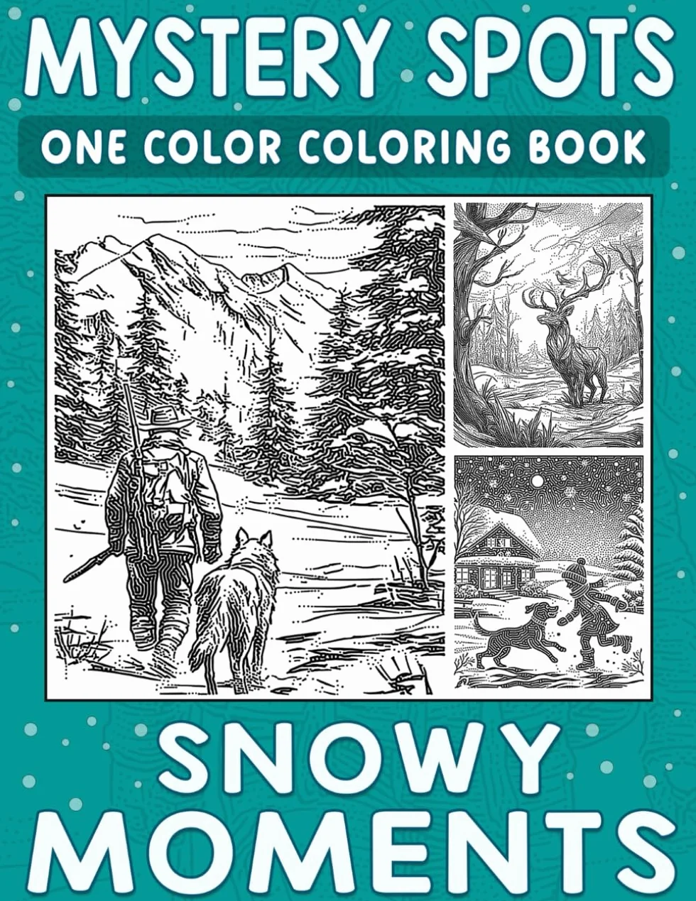 Mystery Spots One Color Coloring Book Snowy Moments: Simple Dot Art Scenes Full of Cozy Winter Delight