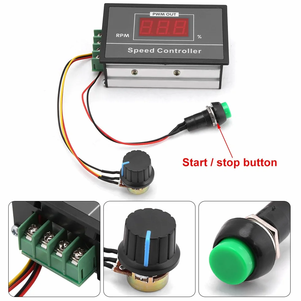 DC 6-60V 12V 24V 36V 48V 30A PWM DC Motor Speed Controller (PWM) Speed Adjustable Stepless Governor Regulator, Motor Speed Controller with Start Stop Switch