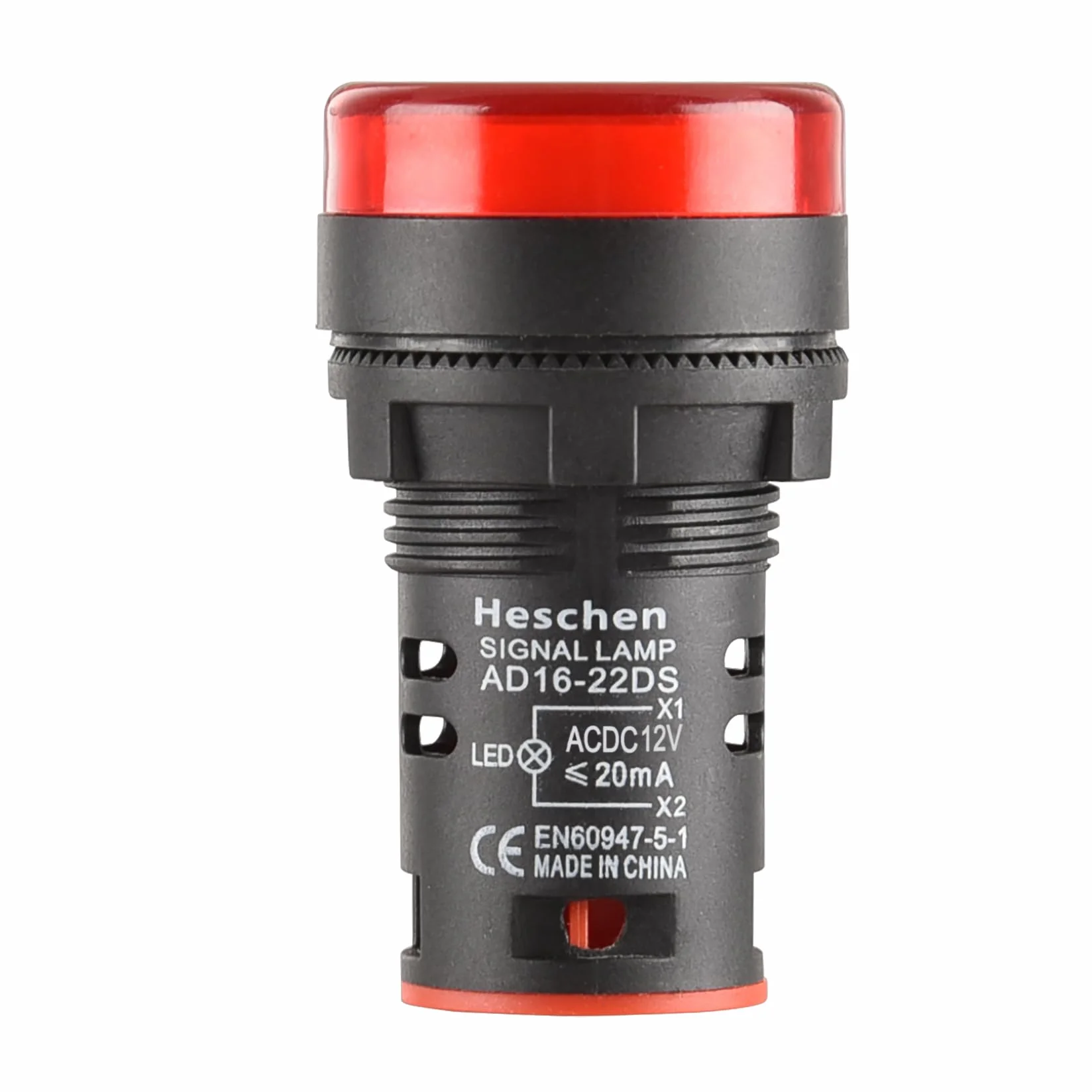 Heschen 22 mm LED wskaźnik świetlny AD16-22D/S 12 V DC 20 mA czerwone światło kolor 5 szt.