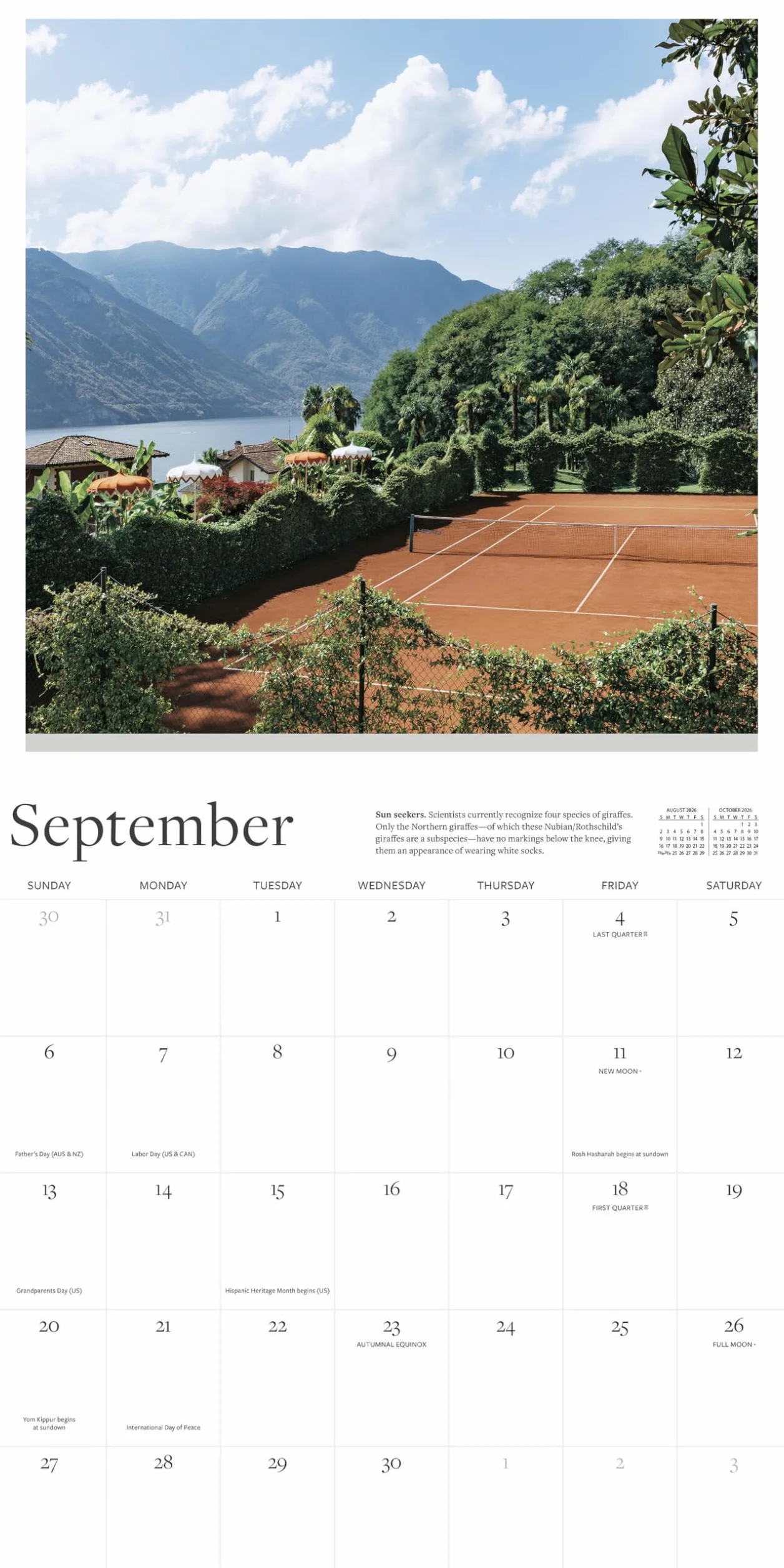 Tennis Court Wall Calendar 2026: Greatest Tennis Courts