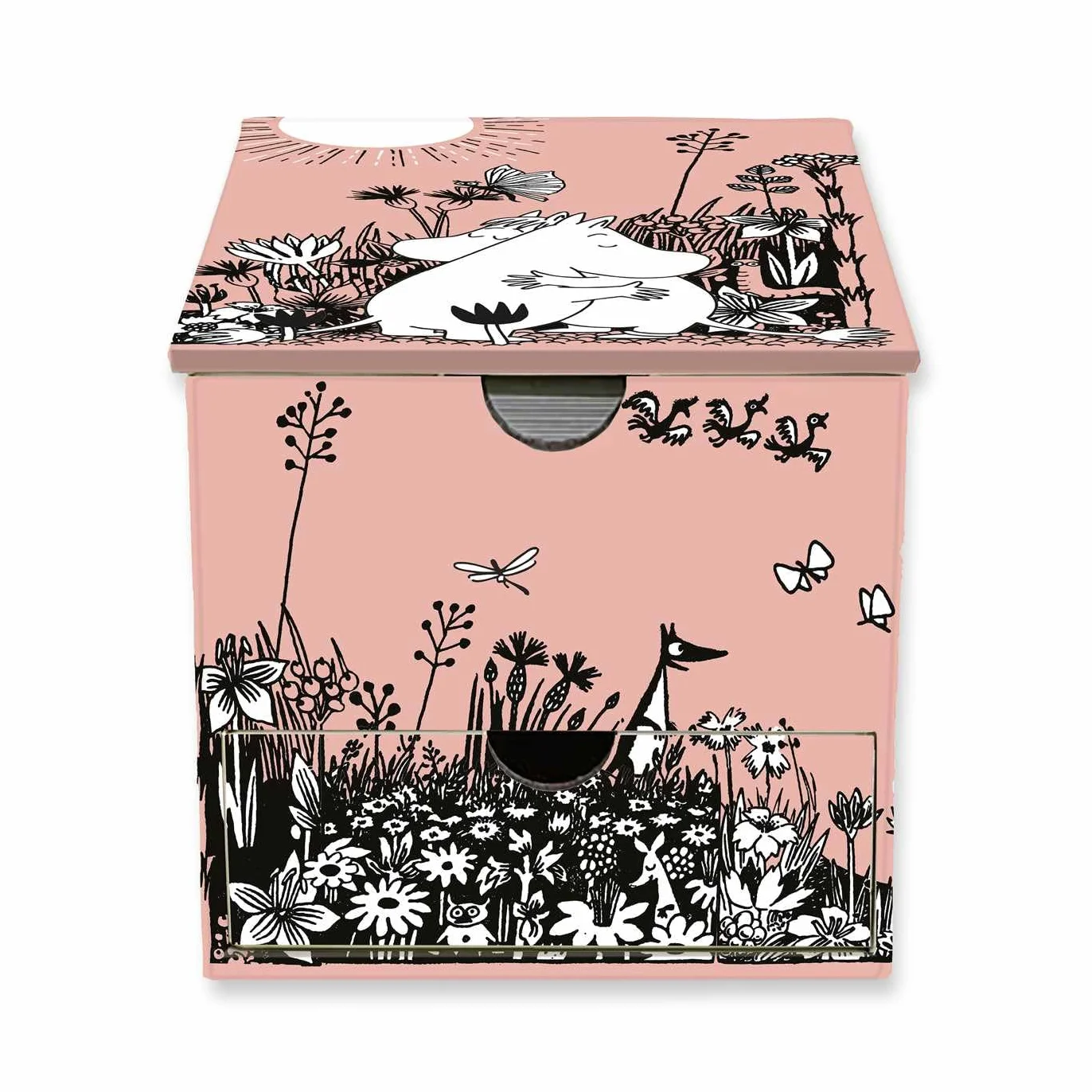 Moomin Love Flame Tree Memo Box with Drawer – Hochwertiger Memo Cube – Stabile Notizzettelbox mit Deckel – 450 Blatt leere Notizzettel – Schublade für Schreibtischutensilien