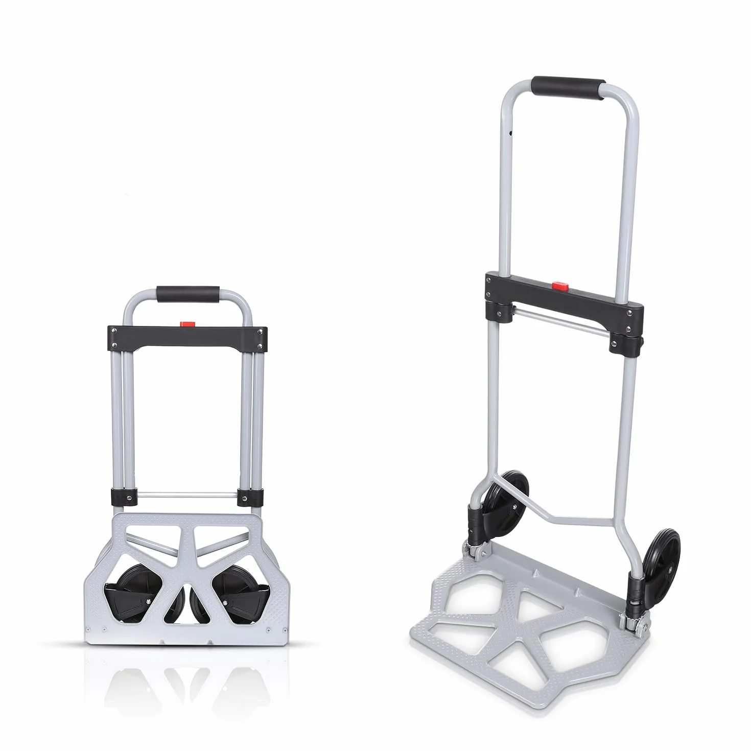 Nictemaw Wózek transportowy składany z aluminium, do przemysłu i gospodarstwa domowego, z uchwytem teleskopowym 97 cm, maks. nośność 100 kg, srebrny