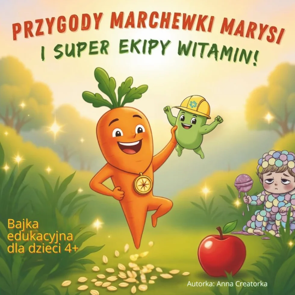Przygody Marchewki Marysi i Super Ekipy Witamin! Bajka edukacyjna dla dzieci 4+: Inspirująca Opowieść o Tym Jak Jedzenie Owoców i Warzyw Daje Super Moce do Zabawy, Rozwoju i Zdrowia!