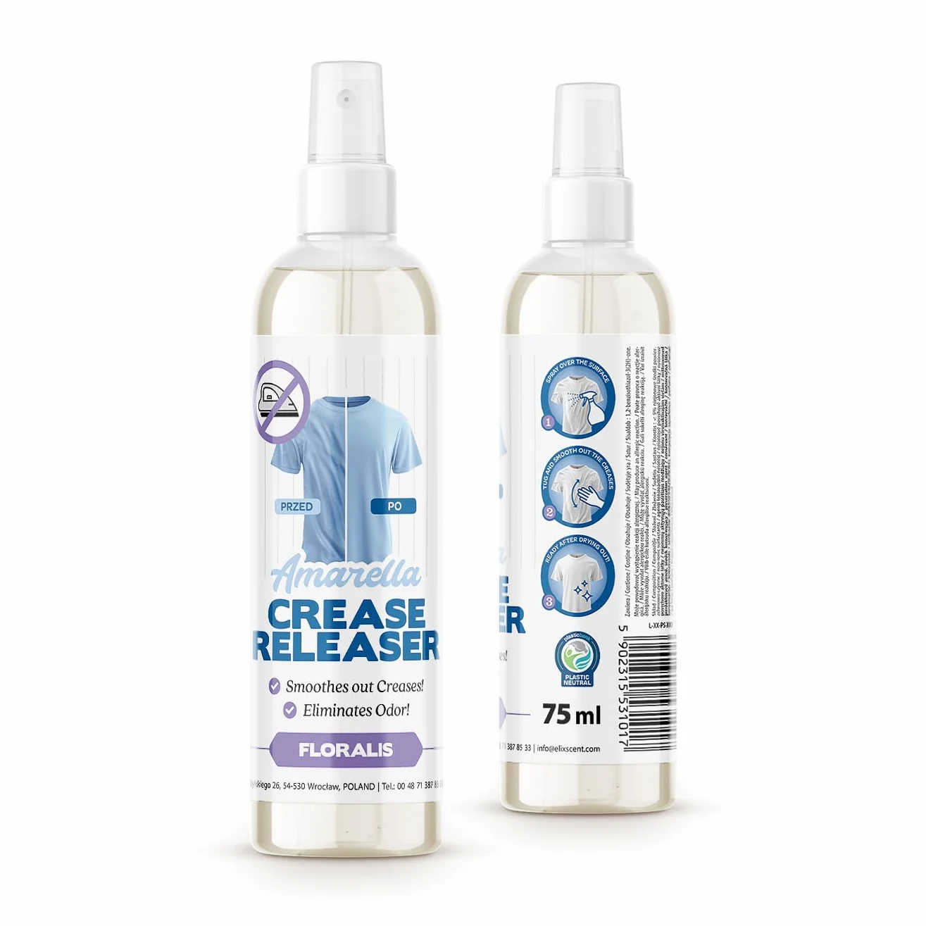 ELIX Crease Releaser spray do prasowania, odświeżacz tekstyliów, antystatyczny 75 ml