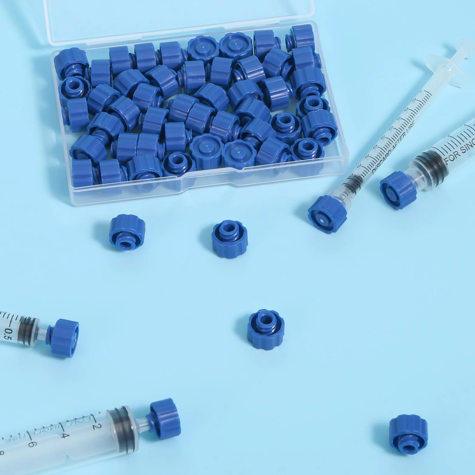 50szt Nakładek Końcówki Strzykawek, Szczelne Nakładki Końcówki Igieł Dozujących Sond Karmienia Użytku Laboratoryjnego Kompatybilny z Luer Lock/Slip (Niebieskie)