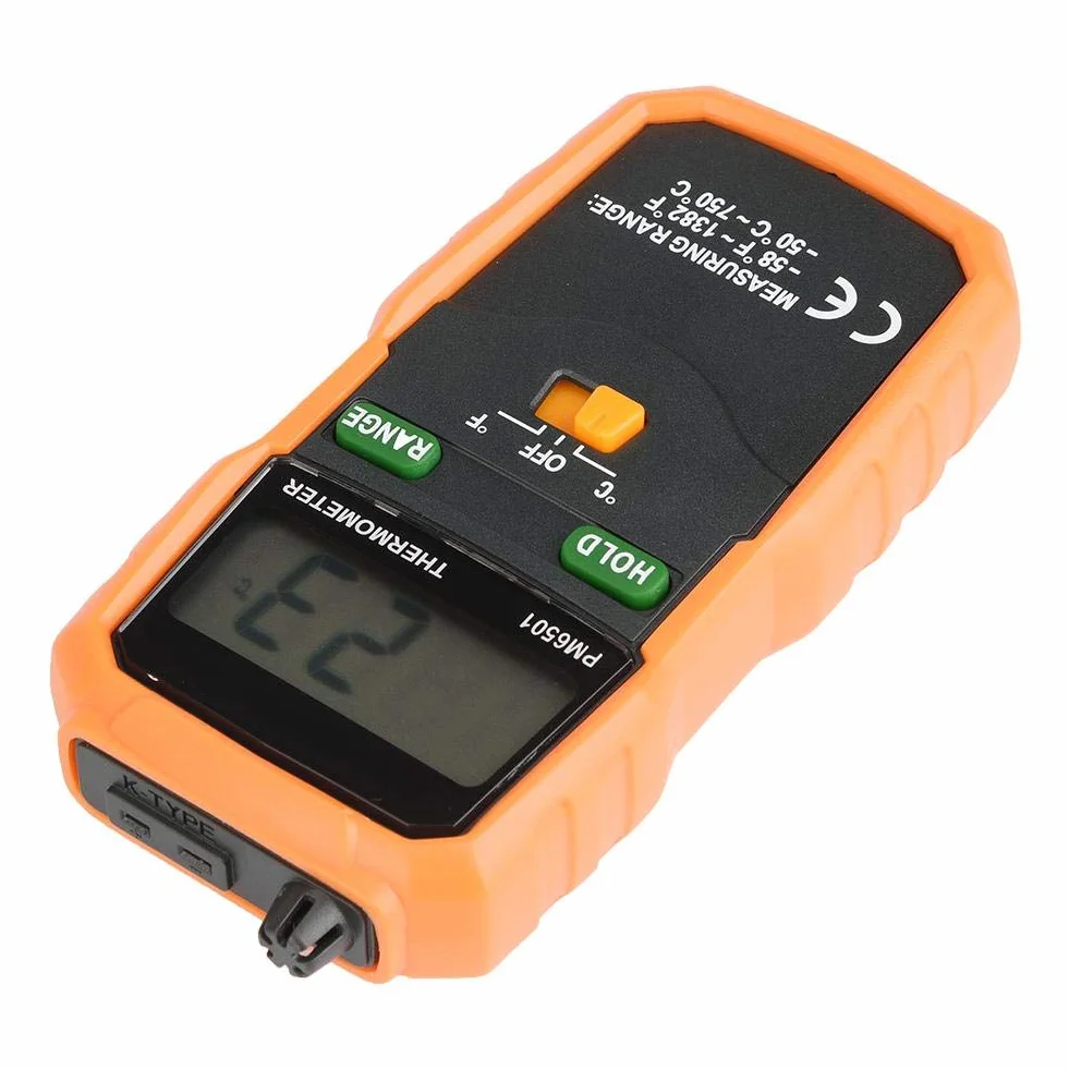 Termometr cyfrowy, cyfrowy termometr PEAKMETER PM6501 z sondą z termoparą typu K.