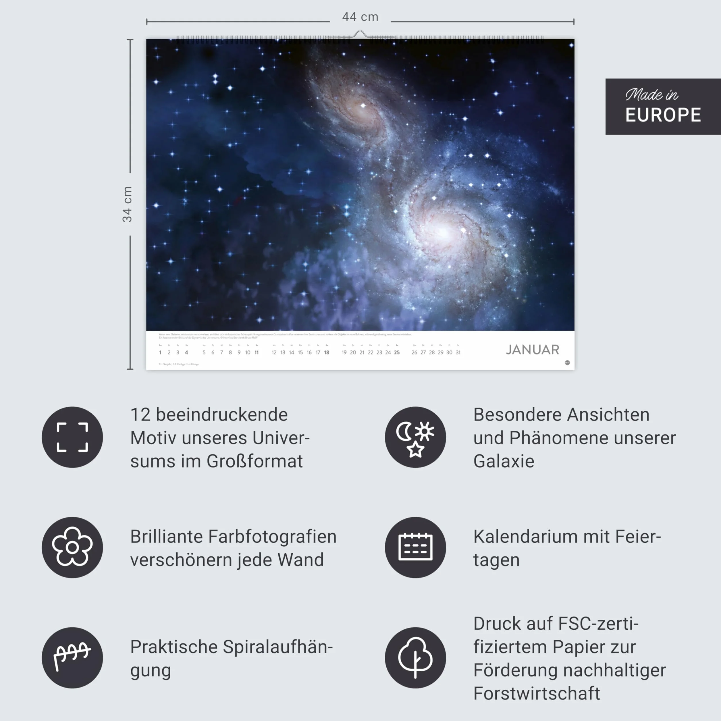 Das Universum Posterkalender 2026: Fotokalender mit Spiralgalaxien, Hubble-Weltraumteleskop