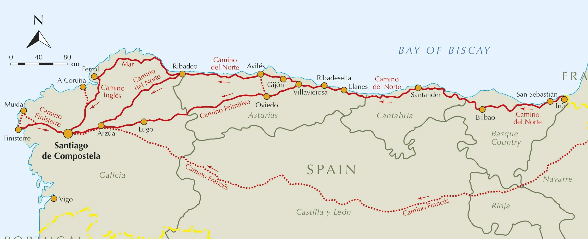 Camino del Norte and Camino Primitivo: To Santiago de Compostela and Finisterre from Irun or Oviedo