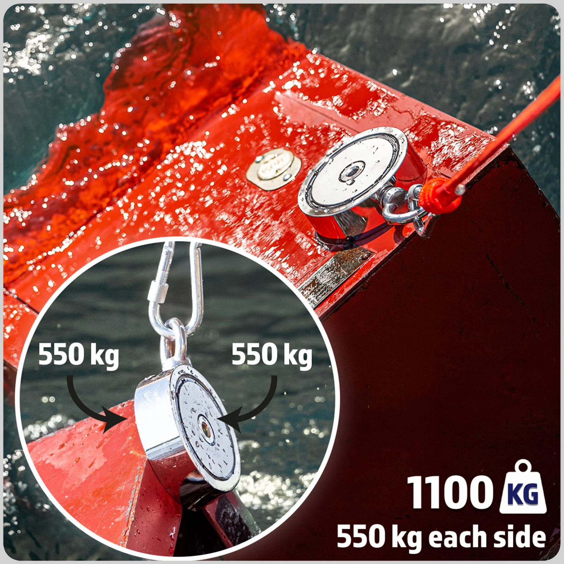 MAGFISHION Magnes Neodymowy 1100KG Ø116mm Dwustronny Zestaw do Wędkarstwa Magnetycznego z Liną 20M i Rękawicami