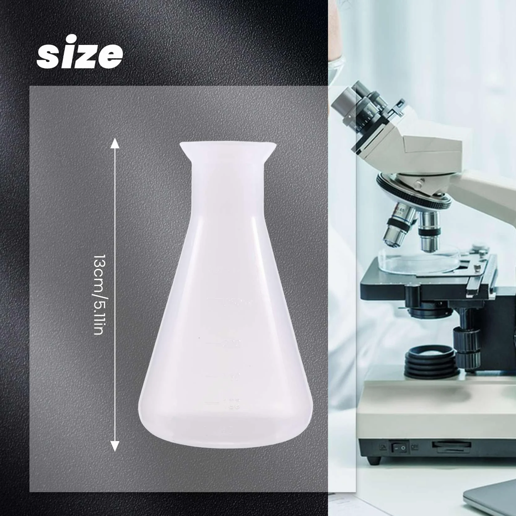 Tworzywo sztuczne, przezroczyste, laboratoryjne, chemiczne kolby Erlenmeyera, butelka, 250 ml