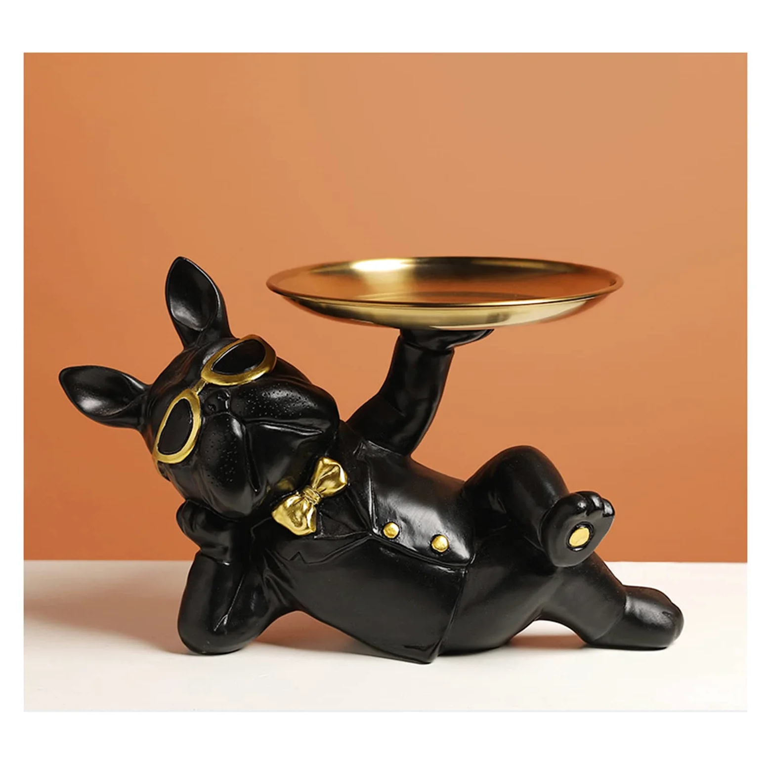 Pojemnik na klucze, klucz i odklejka, dekoracja miski na klucze w korytarzu, figurka buldoga francuskiego, ozdoba w kształcie psa skarbonki, czerwony(Black)
