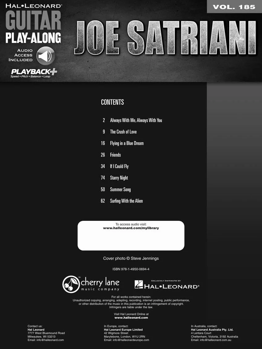 Joe Satriani Guitar Play-Along Vol. 185 - Book/Online Audio