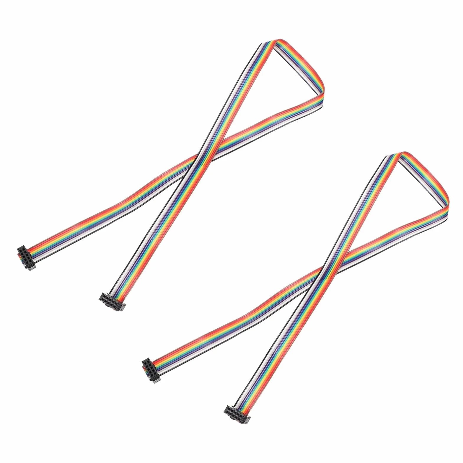QUARKZMAN IDC tęczowy kabel płaski 2,54 mm skok 10 pin przewód przyłączeniowy FC podwójna żeńska czarna wtyczka do eksperymentu "zrób to sam" 1 ft długość 2 sztuki