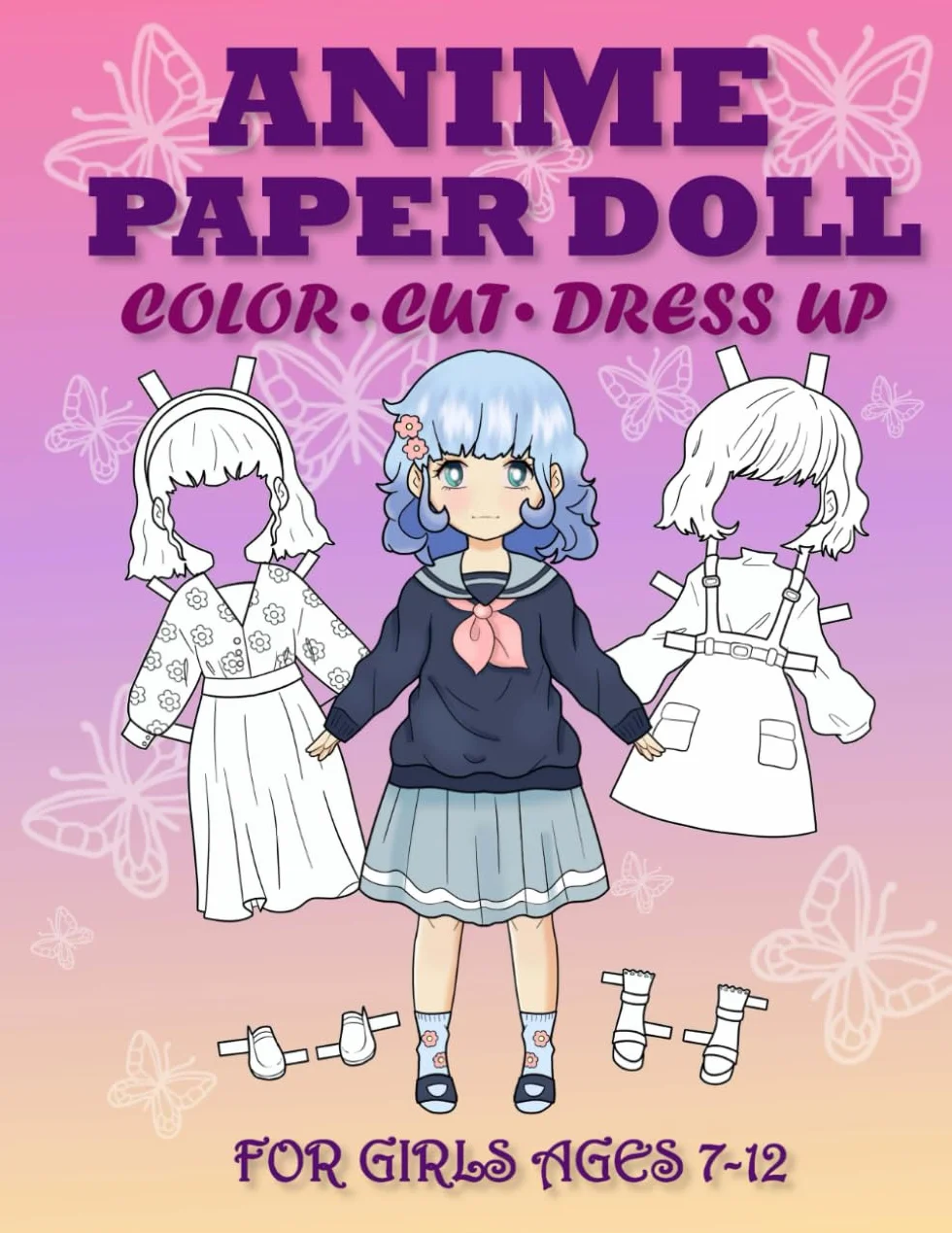 Anime Paper Doll for Girls Ages 7-12: Cut, Color, Dress up and Play. Coloring book for kids