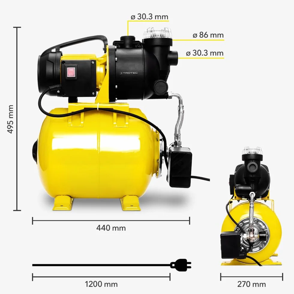 TROTEC TGP 1025 EF hydrofor domowy – pompa z filtrem wstępnym, moc 3500 l/h, 1000 W, wysokość tłoczenia 30 m – energooszczędna, Auto-Restart, Auto-Stop, do zaopatrzenia w wodę użytkową, nawadniania