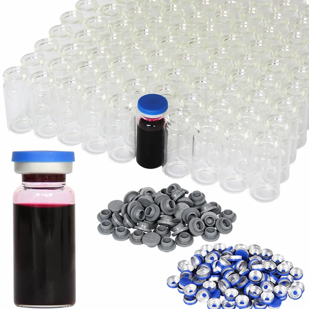 Fiolki z przezroczystego szkła 10 ml - 2-1/2 dram przezroczyste szklane fiolki z plastikowymi aluminiowymi klapkami i gumowymi korkami, 100 sztuk, fiolka laboratoryjna z płaskim dnem 20 mm