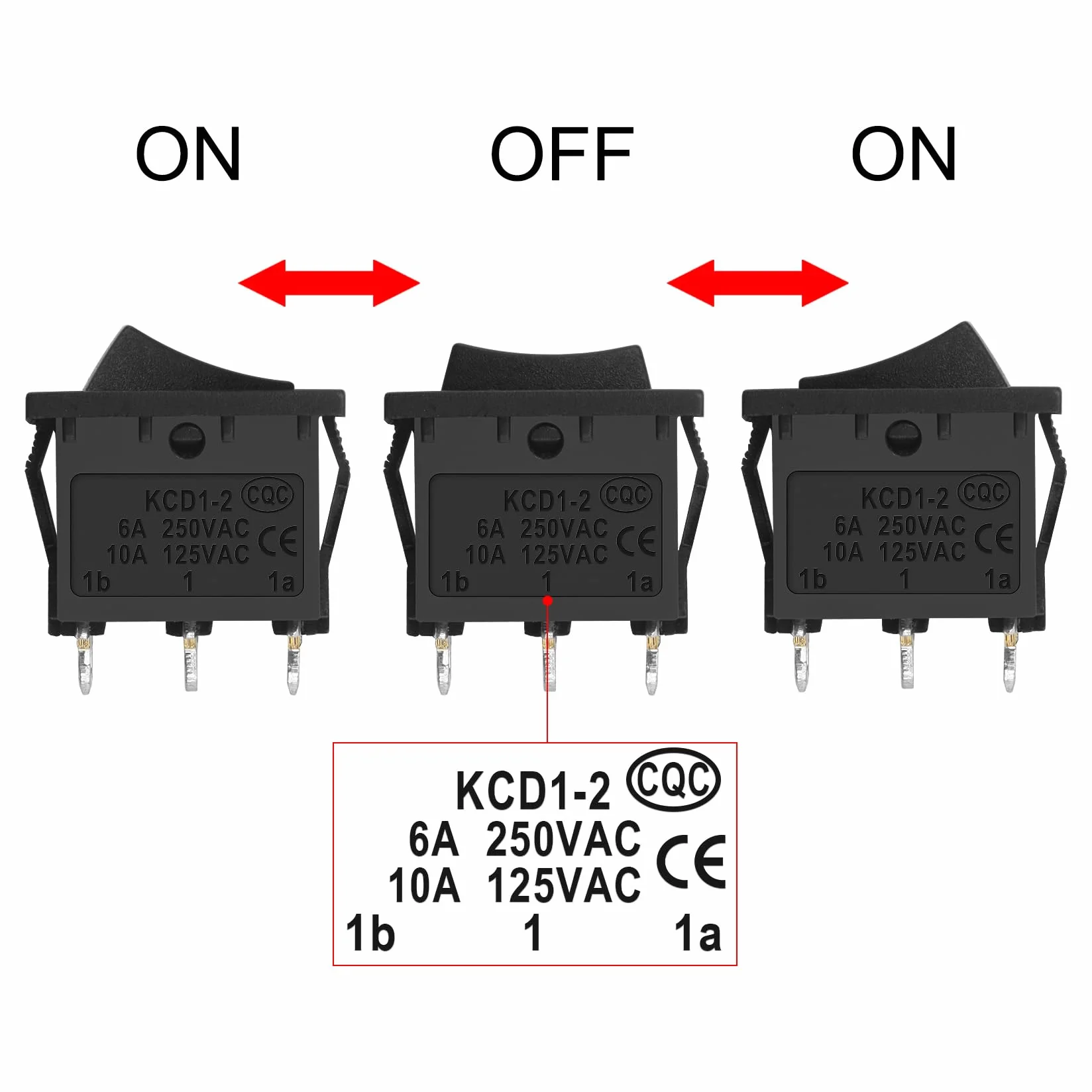 Heschen czarne prostokątne przełączniki kołyskowe ON-OFF-ON, SPDT, 3 pozycje, 3 zaciski, AC250 V/6 A, AC125 V/10 A, do samochodu, łodzi, sprzętu AGD