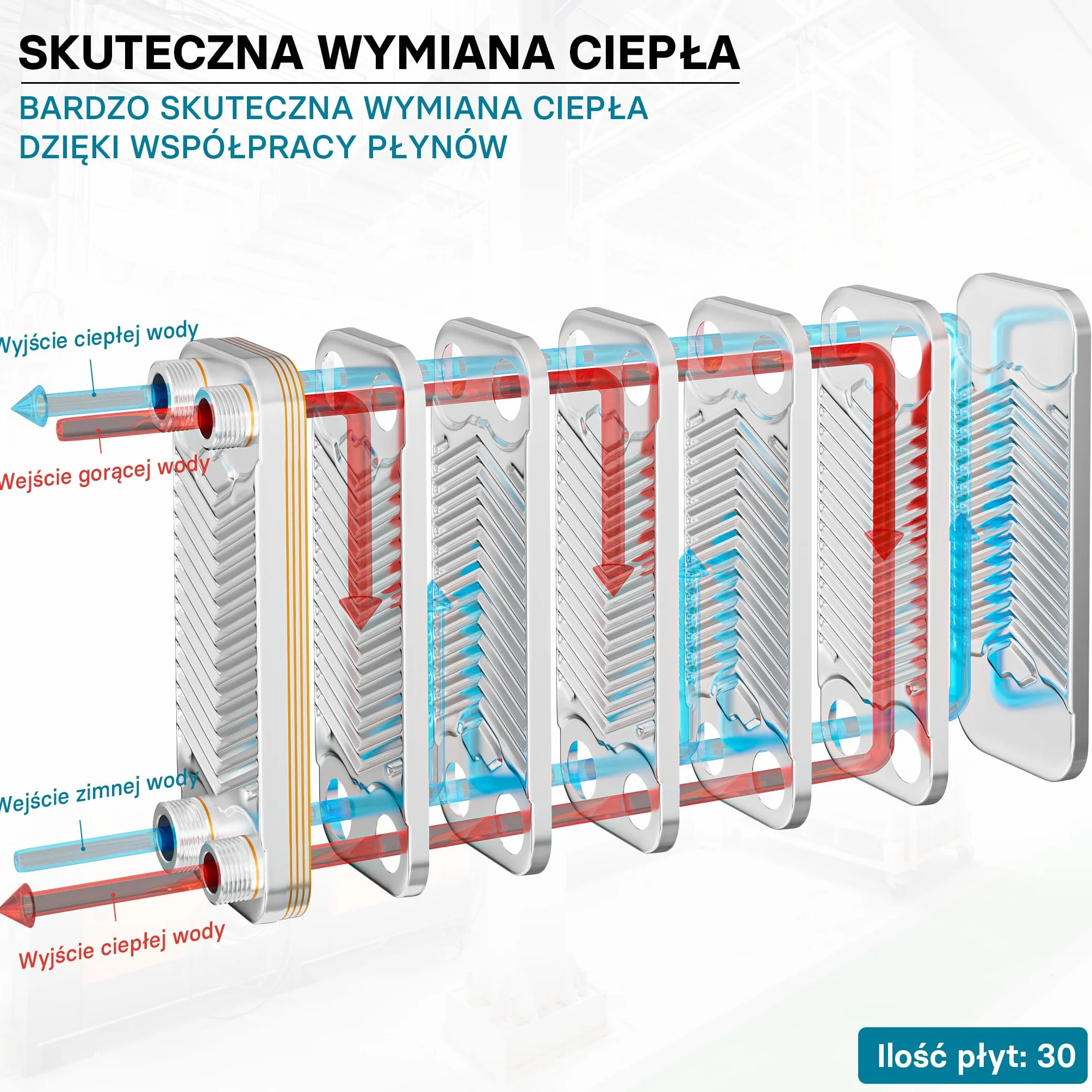 Wiltec Wymiennik płytowy 30 płyt 66 kW 4 m³/h 0,54 l stal nierdzewna