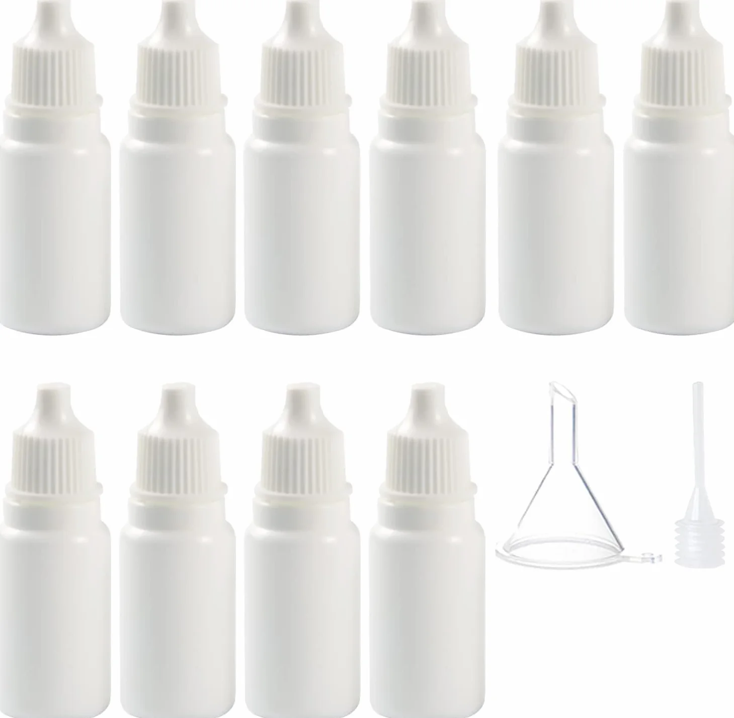 LATRAT 10 sztuk butelek z kroplomierzem, 10 ml, z lejkiem, pipetą transferową, butelka do oczu, buteleczki z kroplomierzem, białe 10 ml