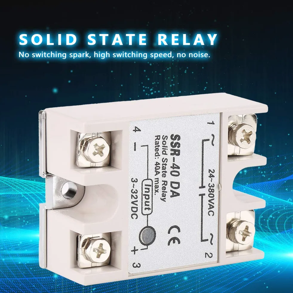Przekaźnik półprzewodnikowy wejście DC-AC 40A moduł przekaźnika SSR 3 V-32 V DC do 24 V-380 V AC normalnie otwarty typ