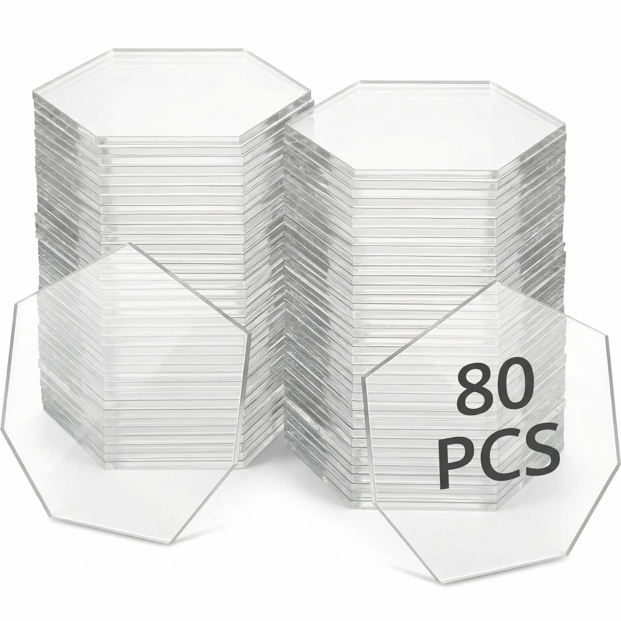 QWORK® 80 szt. Przezroczyste sześciokątne arkusze akrylowe, na ślub, imprezę, ramkę na zdjęcia, wyświetlacz rękodzieła, 8x7 cm, grubość 0,2 cm