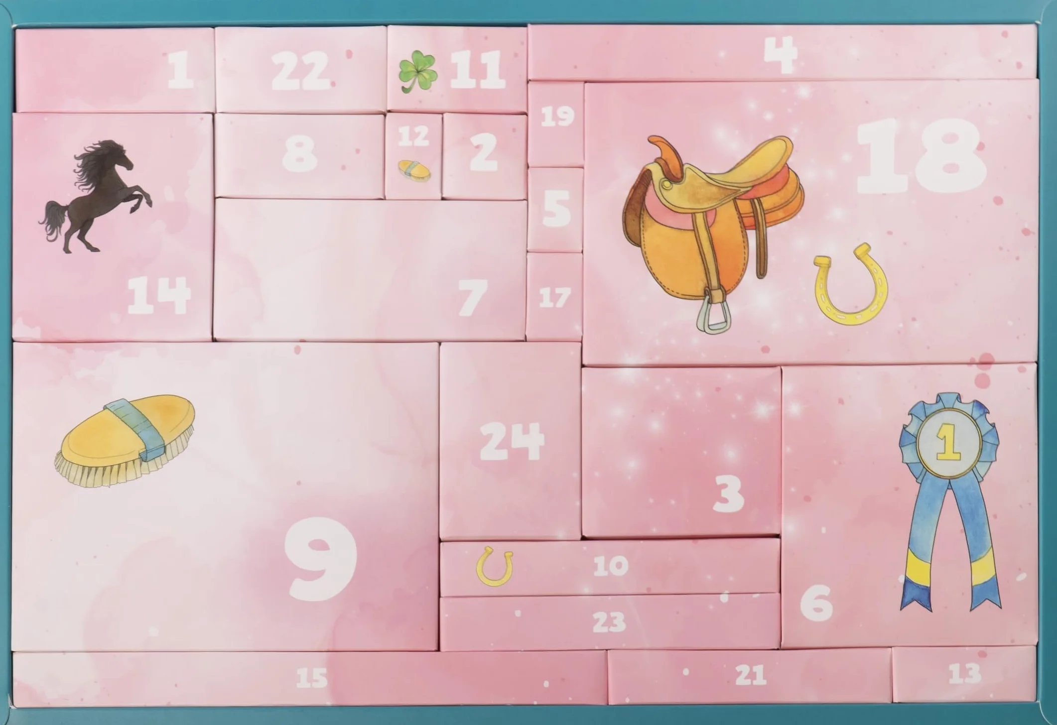 Pferdeglück Kreativer Adventskalender 24 Überraschungen für Pferde Fans Große Box 38,5 x 26,5 x 5 cm
