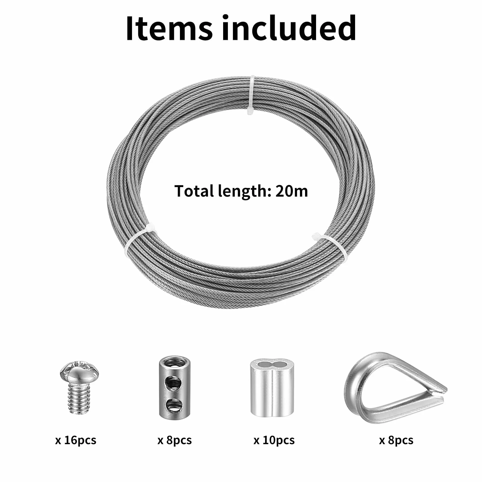 Zestaw kabli drucianych ze stali nierdzewnej 2 mm, 7 x 7 żył, metalowa lina do ogrodu, ogrodzenia, linek na ubrania, oprawy oświetleniowe, trwała 20 m do użytku na zewnątrz / wewnątrz (1 opakowanie)