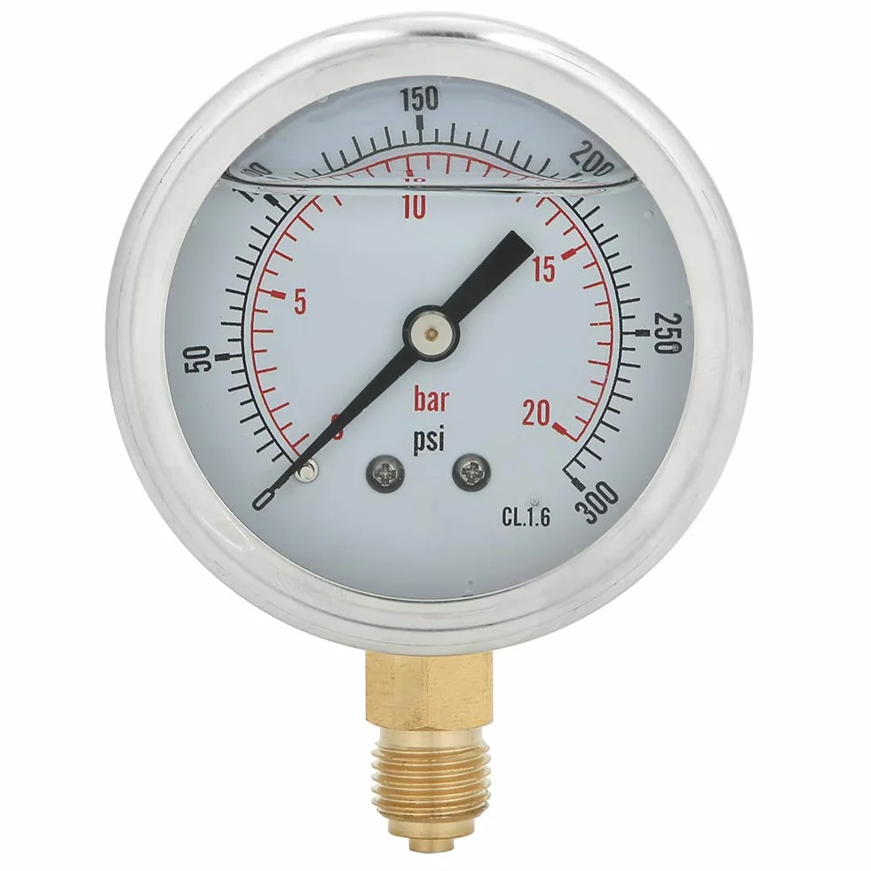 Oumefar TS-PGG604-20bar manometr wypełniony olejem mosiądz 1 / 4BSP Y60 Anti-Aging wysoka precyzja dla górnictwa o zakresie 0-20 bar, 0-300 psi dla przemysłu