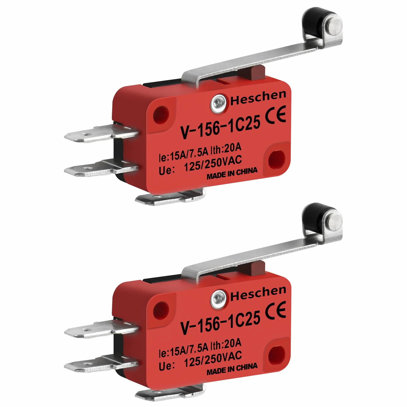 Heschen Mikroprzełącznik V-156-1C25 SPDT 20A 250VAC długa dźwignia rolkowa 2-pak