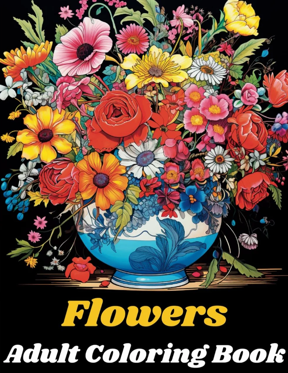 Flowers Adult Coloring Book: 40 Original Flower Illustrations for Relaxation