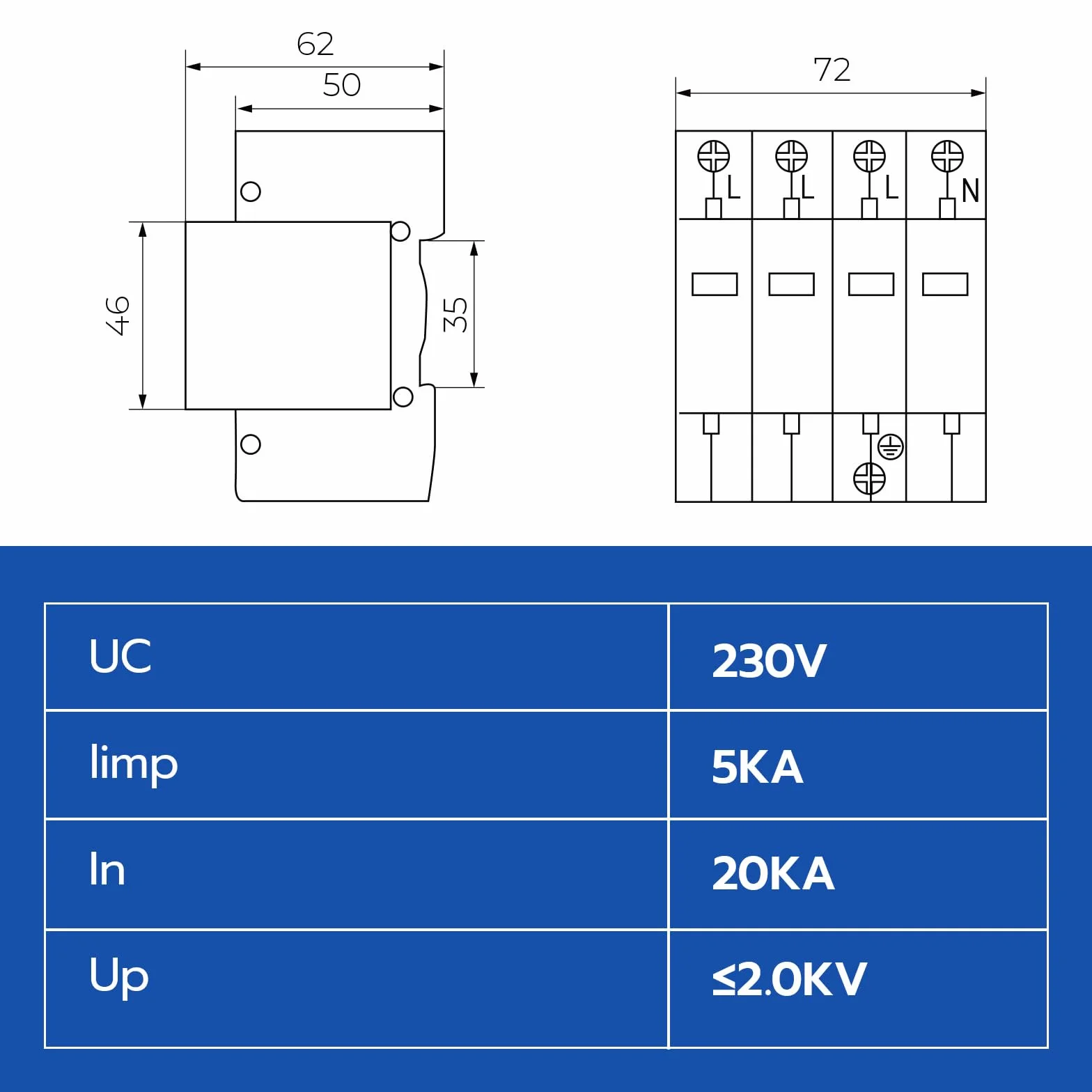 4-biegunowa ochrona przeciwprzepięciowa, ogranicznik przepięć typ 1 + typ 2,230 V, urządzenie przeciwprzepięciowe do ochrony odgromowej Surge Arrester Surge Protection