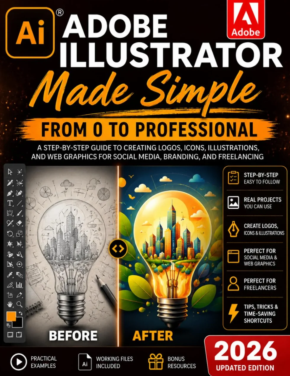 Adobe Illustrator Made Simple: From 0 to Professional | A Step-by-Step Guide to Creating Logos, Icons, Illustrations, and Web Graphics for Social Media, Branding, and Freelancing
