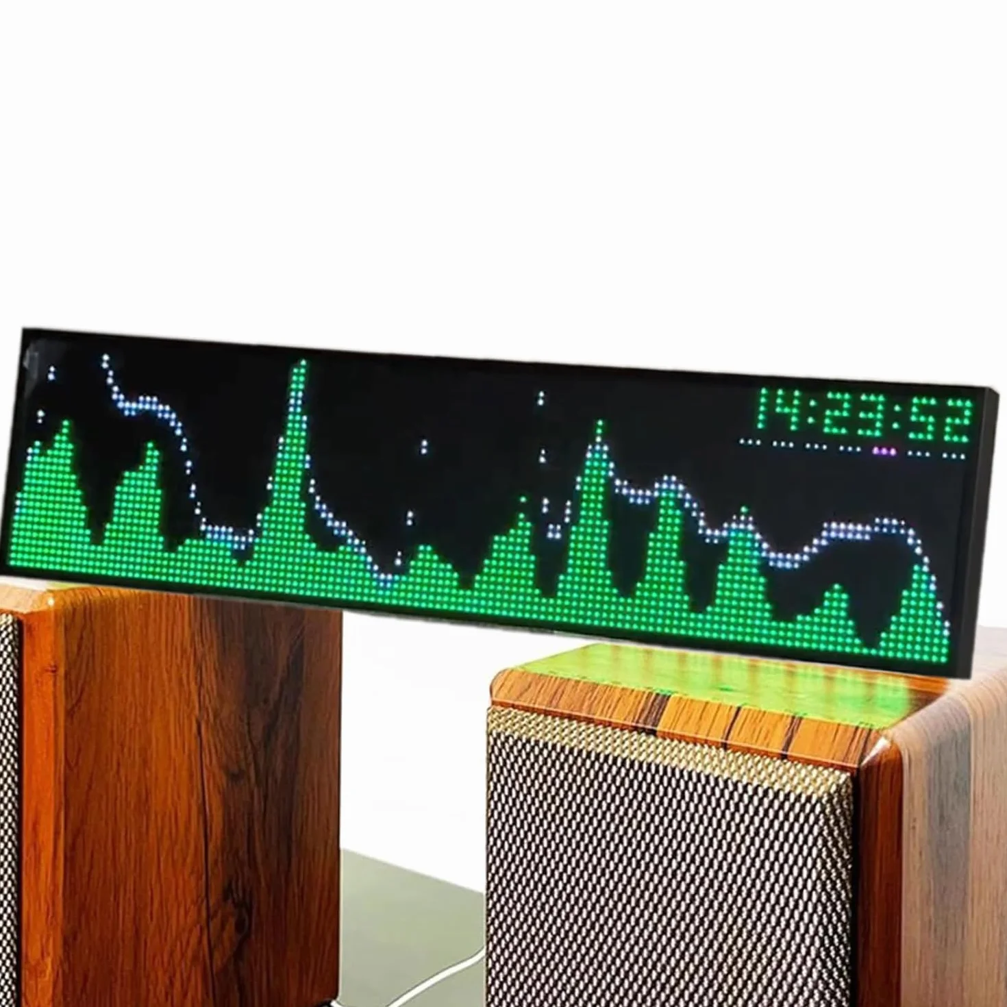 Analizator spektrum rytmu muzyki, wskaźnik poziomu dźwięku RGB, 5 trybów wyświetlania zegara, wejście audio 3,5 mm, sterowanie dźwiękiem / sterowanie linią, 36 stylów i 16 kolorów, do studia